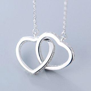 925 Sterling Silver Rhinestone Heart Pendant Necklace S925 Sterling Silver Pendant Necklace - One Size