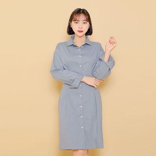 Pintuck-trim Slit-side Shirtdress