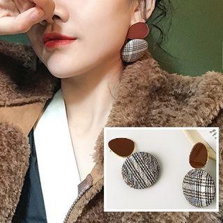 Plaid Fabric Disc Dangle Earring Coffee - One Size