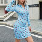Long-sleeve Strawberry Print Bodycon Dress