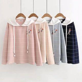 Hooded Embroidered Long-sleeve T-shirt
