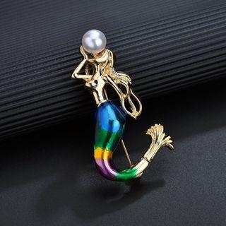 Faux Pearl Mermaid Brooch As Shown In Figure - One Size