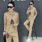 Set: Long-sleeve Printed T-shirt + Vest + Slim-fit Pants