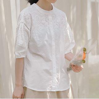 Short-sleeve Eyelet Blouse