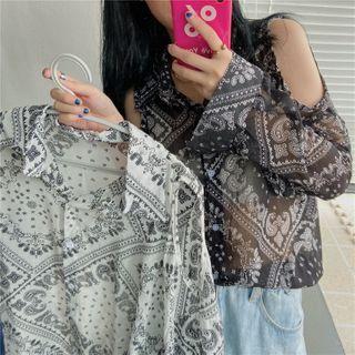 Long-sleeve Cold Shoulder Paisley Print Shirt
