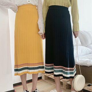 Striped Midi Knit Accordion Pleat Skirt