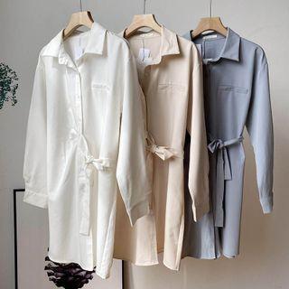 Long-sleeve Ruched Shirt Dress