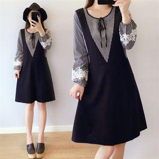 Gingham Panel Mock Two-piece A-line Dress