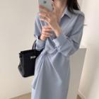 Long Sleeve Asymmetrical Shirtdress Blue - One Size