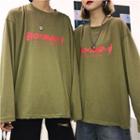 Couple Matching Printed Long-sleeve T-shirt Army Green - One Size
