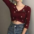 Elbow-sleeve Flower Crop T-shirt