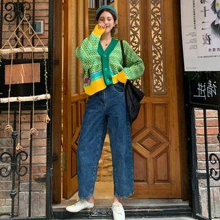 Printed Oversize Cardigan / Cropped Straight-fit Jeans