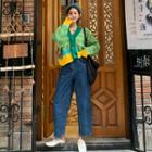 Printed Oversize Cardigan / Cropped Straight-fit Jeans