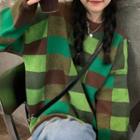 Color Block Sweater Check - Brown & Green - One Size