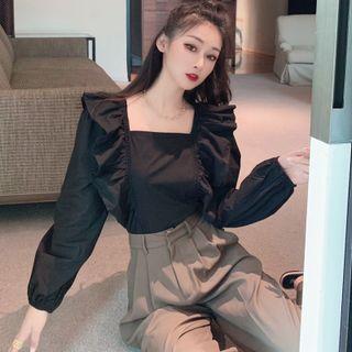 Square-neck Blouse / Wide Leg Dress Pants