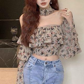Off-shoulder Choker Floral Blouse