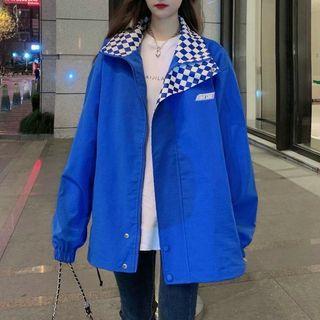 Checker Print Collar Zip Jacket