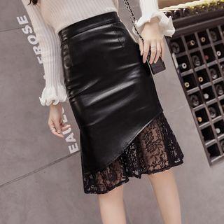 High-waist Faux Leather Lace Mermaid Skirt