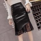 High-waist Faux Leather Lace Mermaid Skirt