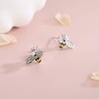 925 Sterling Silver Rhinestone Faux Pearl Bee Earring 1 Pair - 925 Silver - Es1313 - Silver - One Size