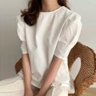 Puff-sleeve Contrast Stitching Blouse