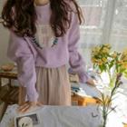 Faux-pearl Trim Embroidered Sweatshirt