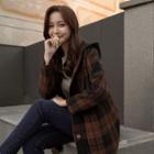 Hooded Snap-button Checked Coat
