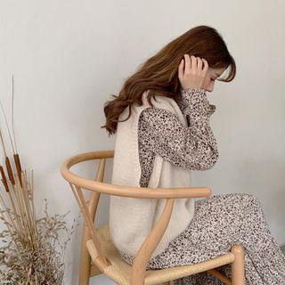 Turtle-neck Wool Blend Knit Vest Light Beige - One Size