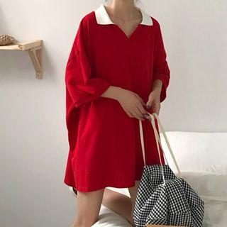 3/4-sleeve Collared Mini Dress