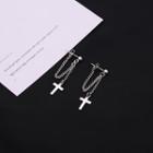 925 Sterling Silver Cross Chained Earring 1 Pair - As Shown In Figure - One Size