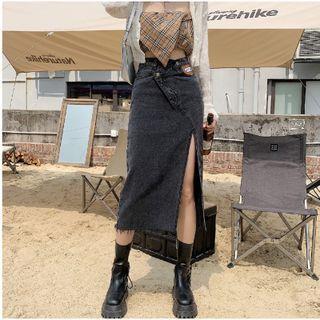 High-waist Slit A-line Denim Midi Skirt