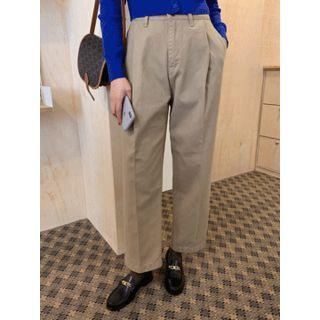 Flat-front Wide-leg Cotton Pants