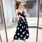 Spaghetti-strap Polka Dot A-line Midi Dress / Shrug Jacket
