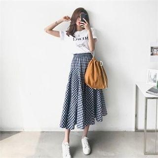 Gingham Long Flare Skirt