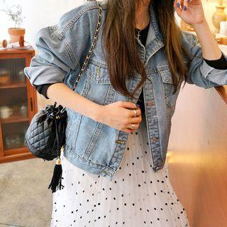 Distressed Loose-fit Denim Jacket Light Blue - One Size