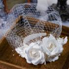 Veiled Faux Pearl Floral Wedding Headband White - One Size