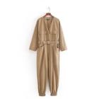 Belted Cargo Long-sleeve Jumpsuit