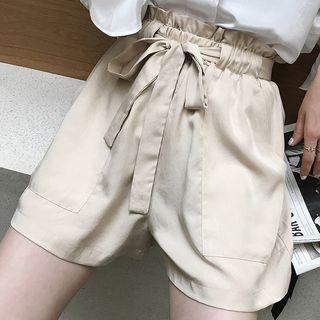 Elastic-waist Bow Wide-leg Shorts