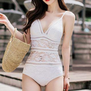 V-neck Open Back Lace Swimsuit