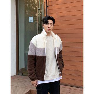Color-block Sherpa-fleece Zip-up Jacket