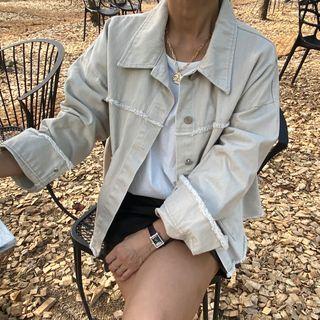 Fringed Pigment Trucker Jacket Cream - One Size