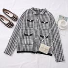 Houndstooth Loose-fit Knit Shirt Black - One Size