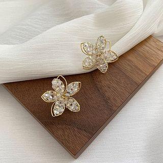 Faux Crystal Flower Earring Gold - One Size