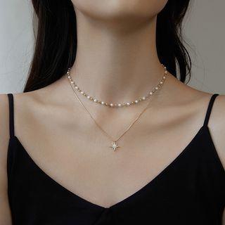 Star Pendant Layered Alloy Necklace Gold - One Size