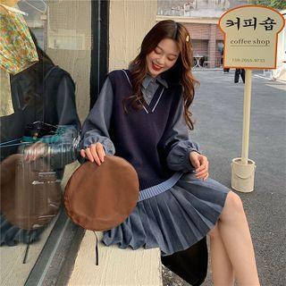 Puff-sleeve Shirtdress / Knit Vest