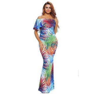 Printed Off-shoulder Maxi Sundress