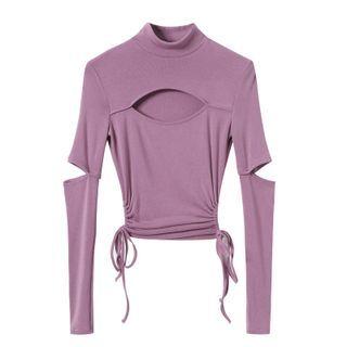 Long-sleeve Cut Out Mock Neck T-shirt