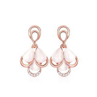 Elegant Plated Rose Gold Water Drop-shaped Chrysoberyl Cat Eyeopal Earrings With Austrian Element Crystal Rose Gold - One Size