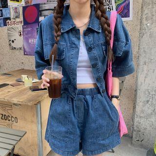 Short-sleeve Cropped Denim Jacket / Shorts