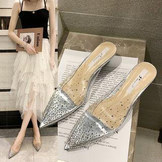 Rhinestone Accent Kitten Heel Clear Mules